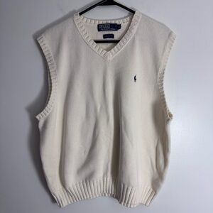 Polo Ralph Lauren Cream Cotton Sweater Vest XL Preppy V-Neck Classic Knit